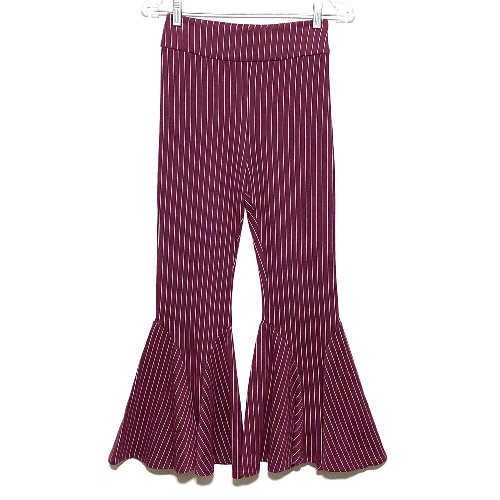 Free People Bell Bottom Flare Mari Pants 0 Winterberry Striped Boho Hippie Rave